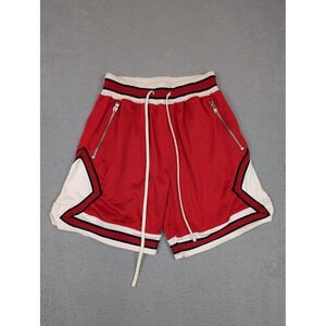 MNML Shorts Mens Small Red Mesh Basketball Zip Pockets Drawstring Contrast Trim‎